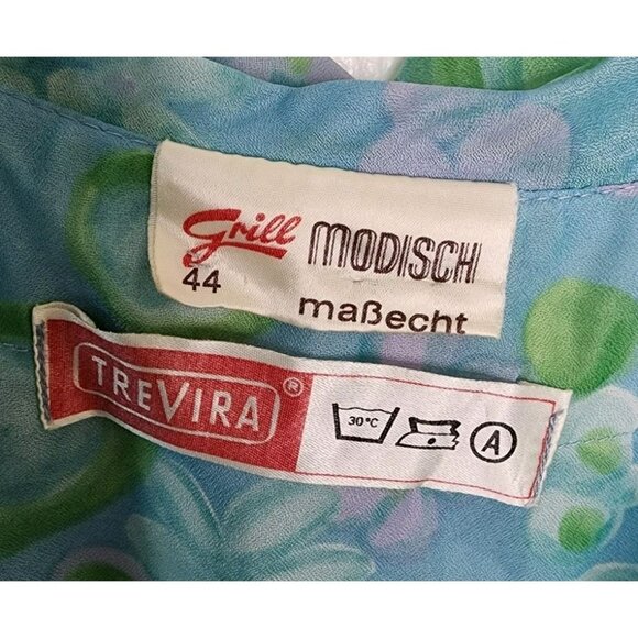 Vintage Grill Modisch Trevira Blue Floral Side Zip Dress Size 44 / Large - Picture 3 of 5